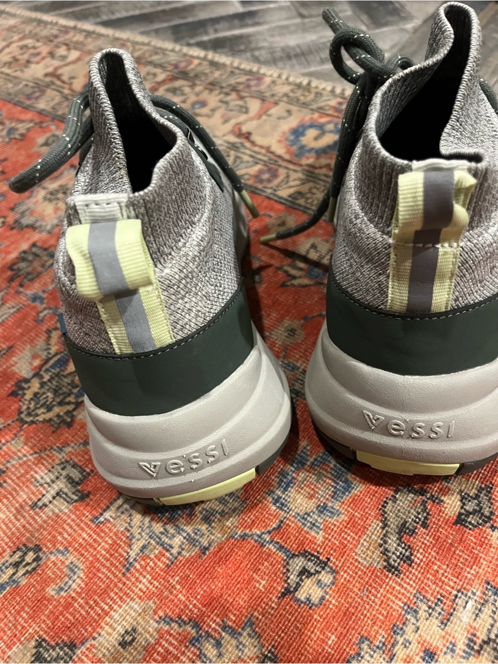 Vessi Grey Knit Ankle Boots with Olive and Lime Accents - Picture 7 of 14